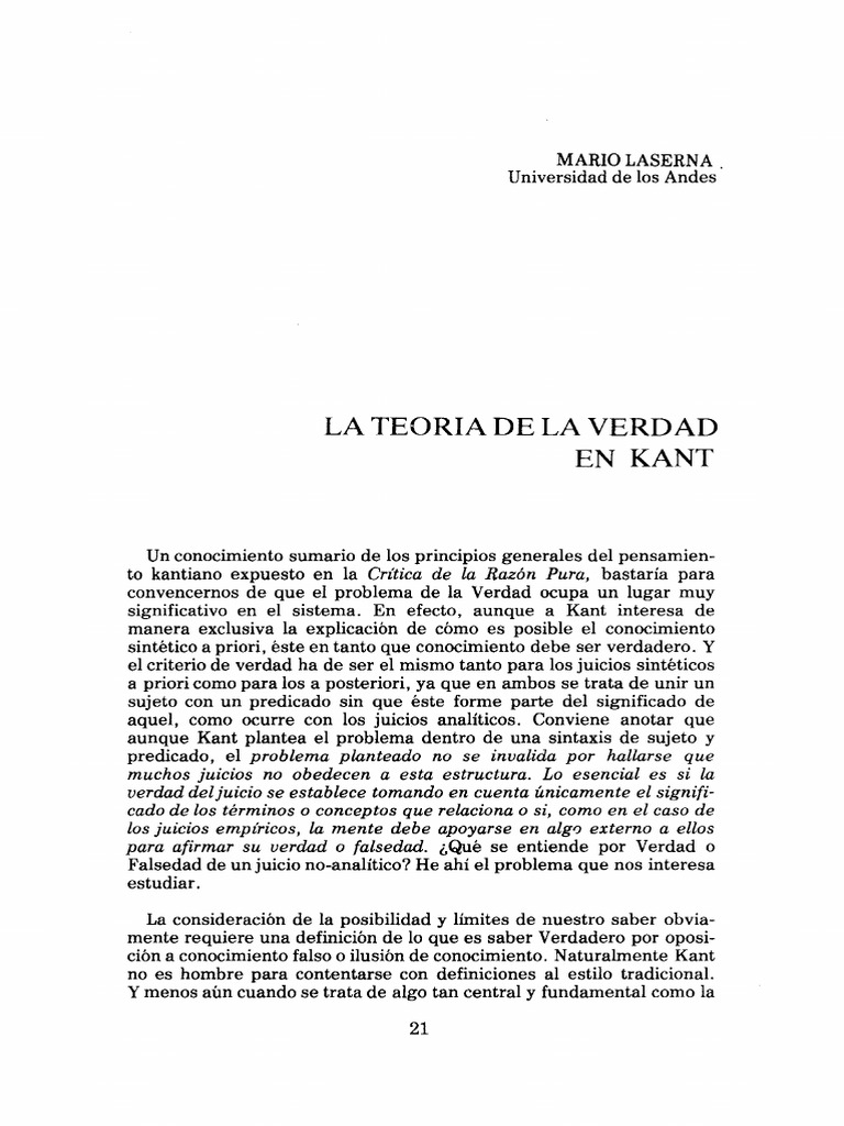 La Teoría De La Verdad Pdf Immanuel Kant Verdad
