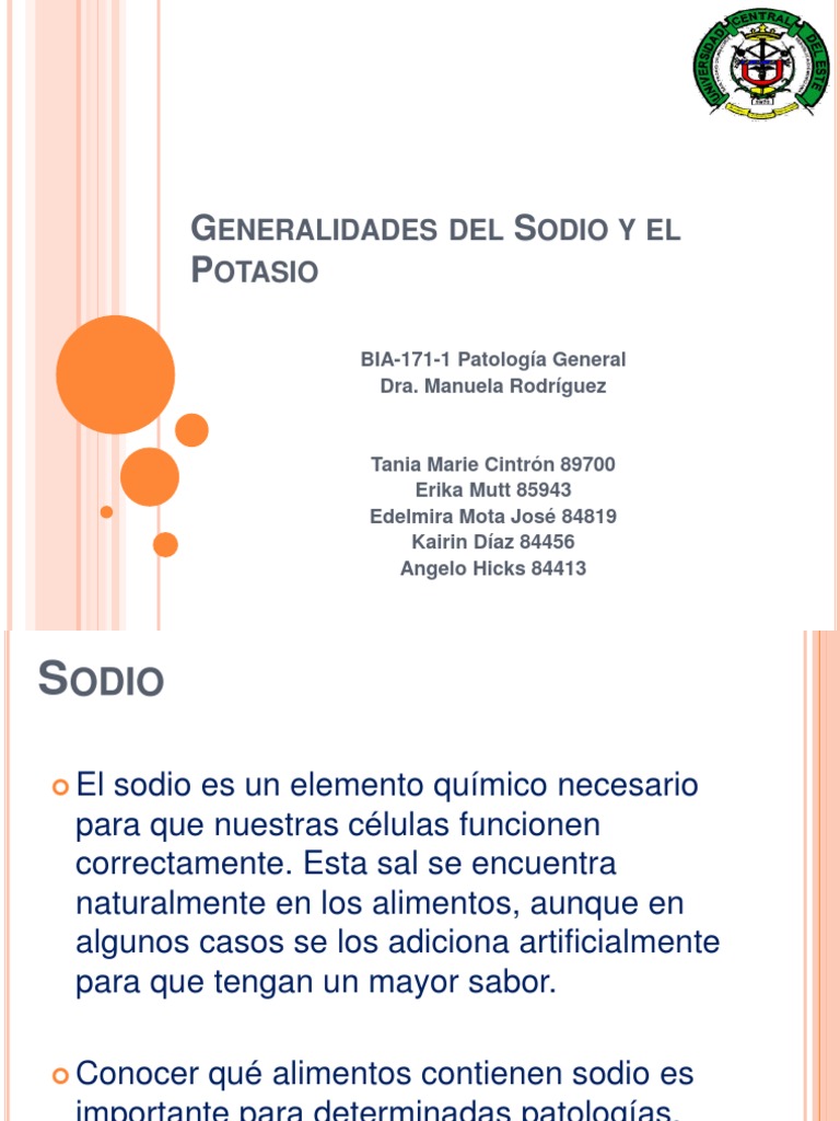 Generalidades del sodio y potasio | PDF | Sodio | Potasio