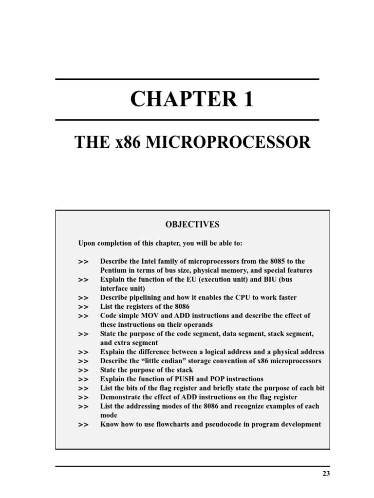 The X86 Microprocessor: Objectives | PDF | Assembly Language | Bios