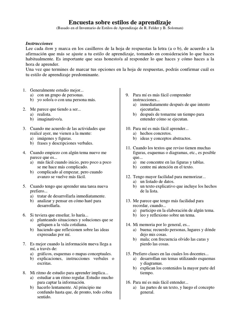 Encuesta Sobre Estilos de Aprendizaje | PDF