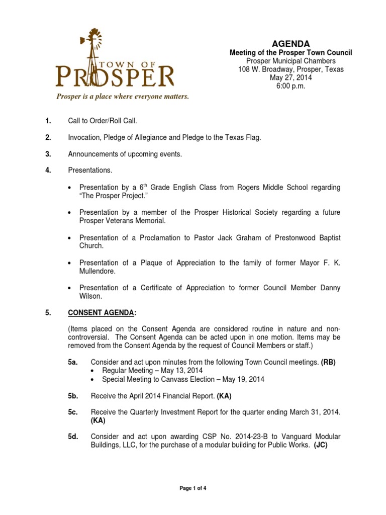 Prosper Is A Place Where Everyone Matters. Meeting of The Prosper Town