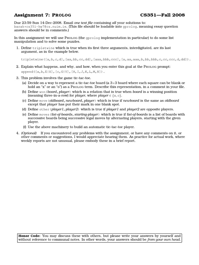 Assignment 7: P CS351-Fall 2008: Rolog | PDF