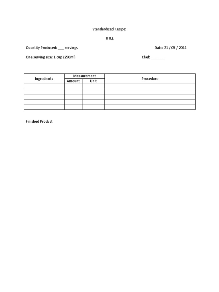Standardized Recipe Template | PDF