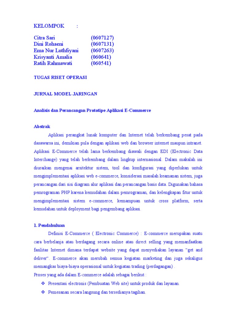 RISET OPERASI -JURNAL MODEL JARINGAN