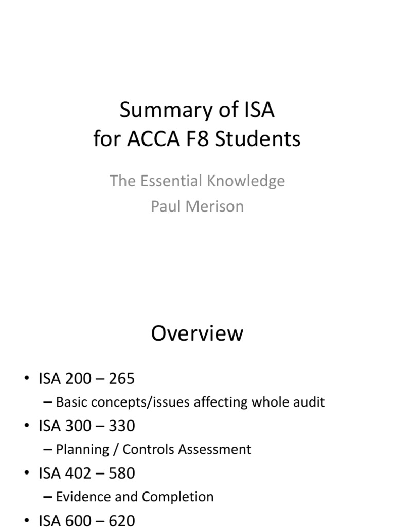 ISA Overview for ACCA F8 Students | PDF | Audit | Auditor's Report