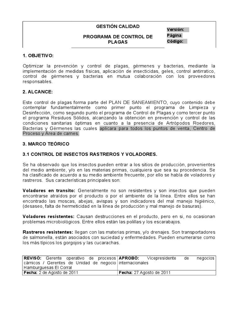 Programa de Control de Plagas | PDF | Plaga (organismo) | Insectos