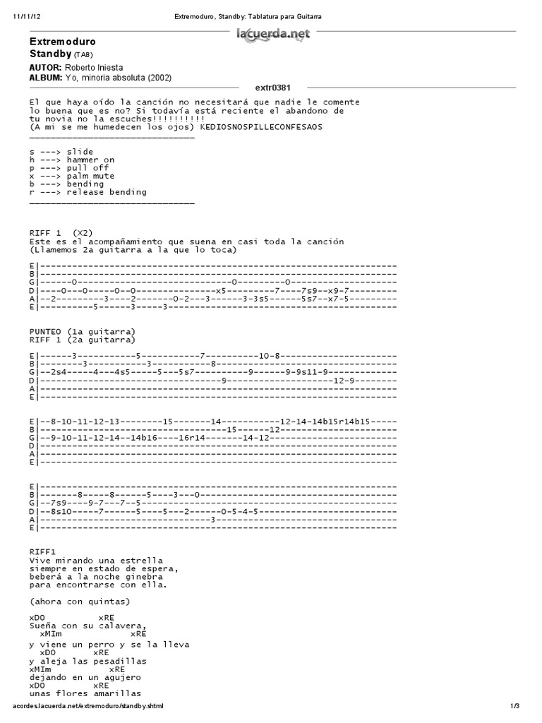 Extremoduro Standby Tablatura Para Guitarra