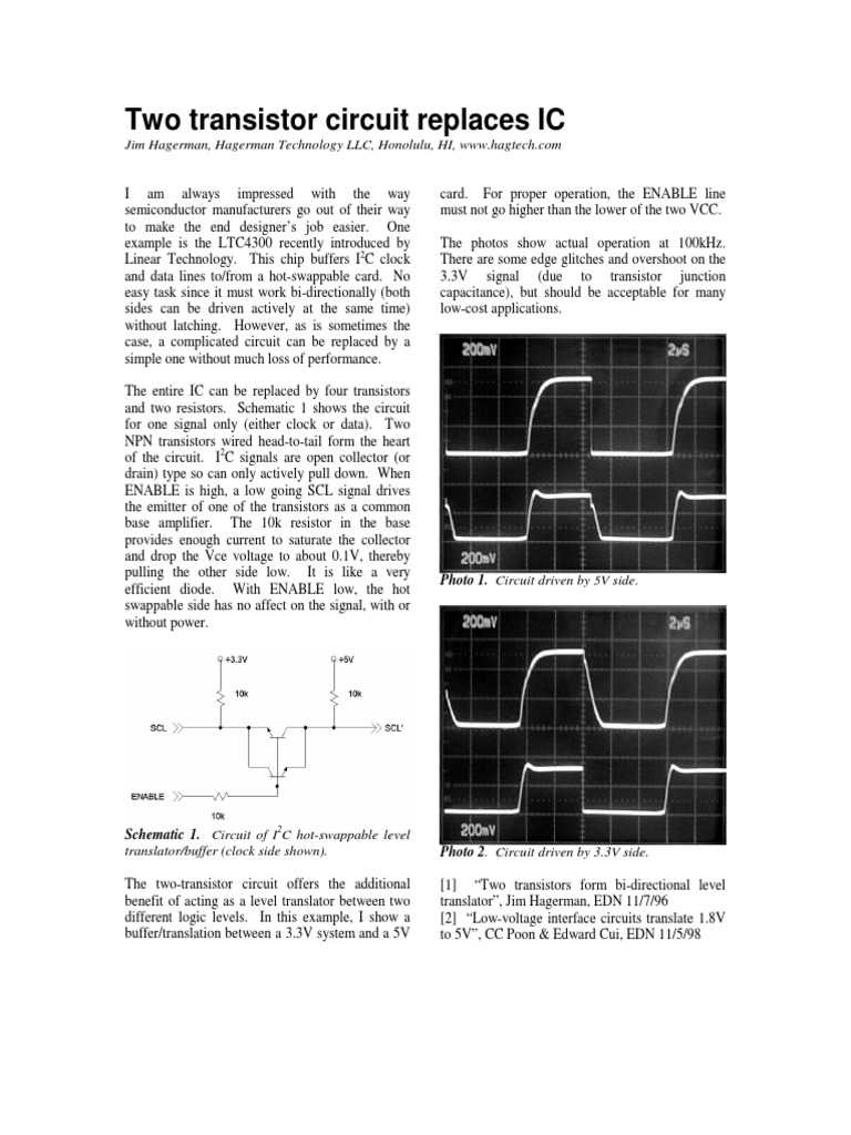 Two-Transistor I2C Level Translator | PDF
