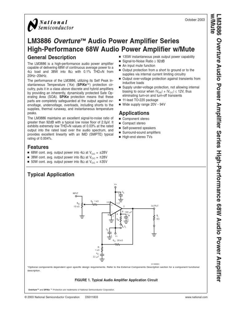 Datasheet LM3886TF | Amplifier | Capacitor