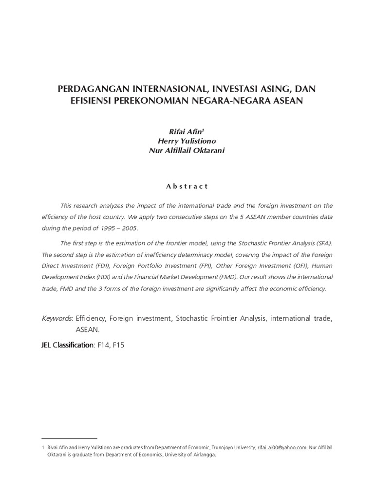 Jurnal Makro 36 Perdagangan Internasional Investasi Asing Dan Efisiensi Perekonomian Negara Pdf Pdf