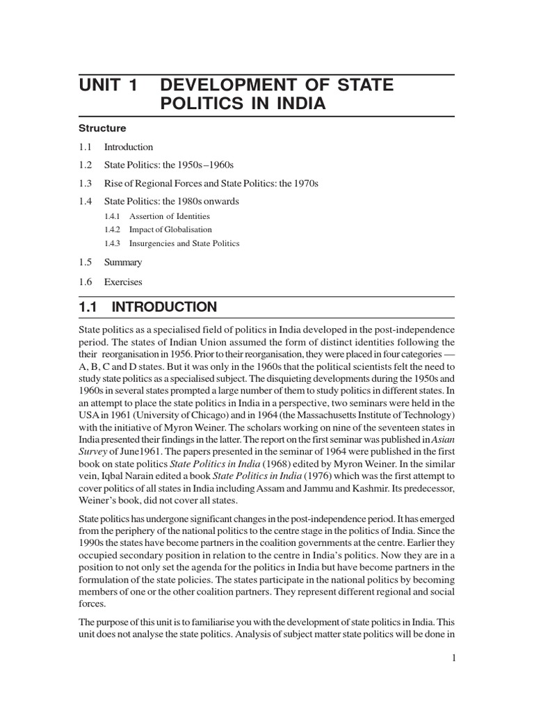 Evolution of State Politics in India | PDF