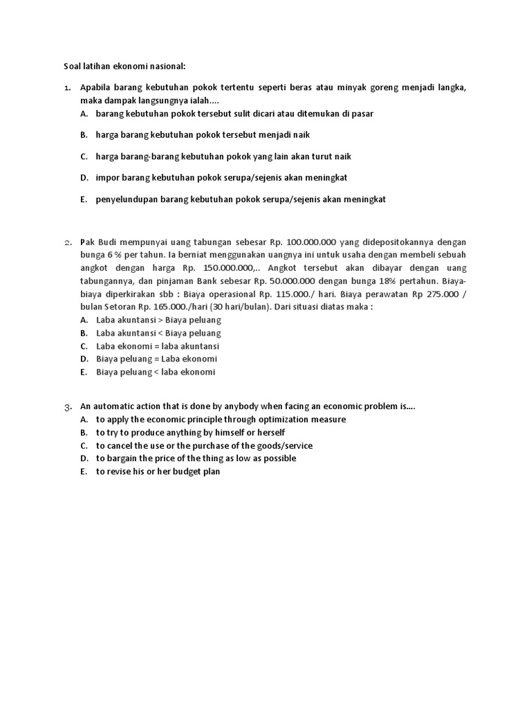 Soal latihan ekonomi nasional docx Soal latihan ekonomi nasional docx