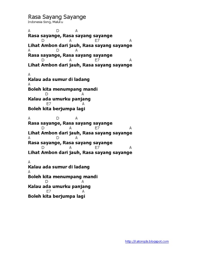 Lyric Chord Rasa Sayang Sayange Indonesia Song