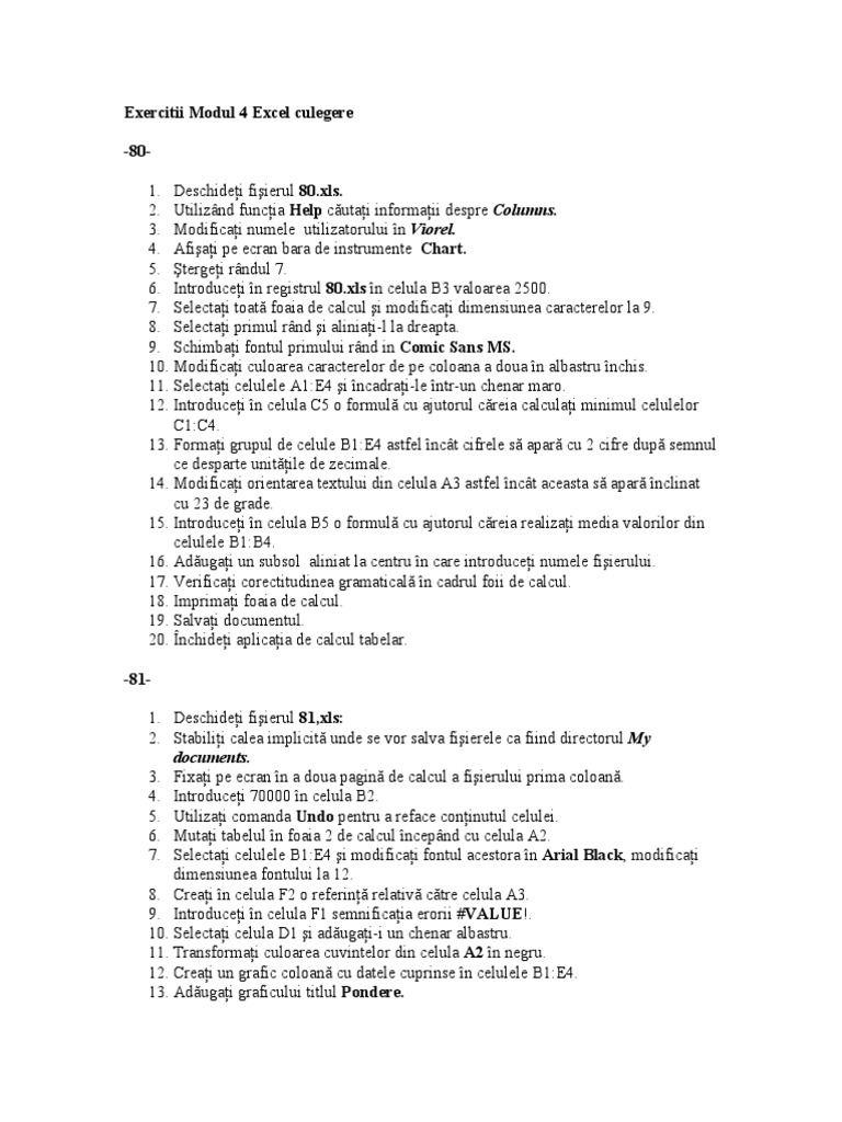 Exercitii Modul 4 (Excel Culegere) | PDF