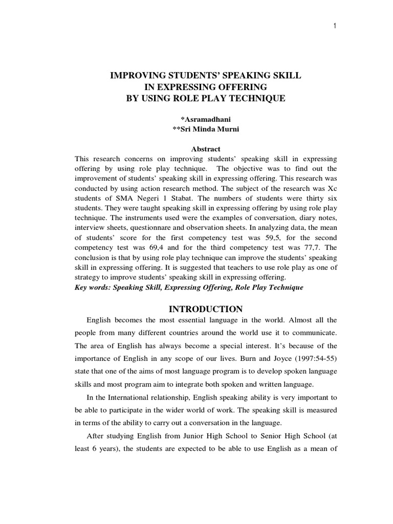 Enhance Speaking Skills with Role Play | PDF | English As A Second Or ...