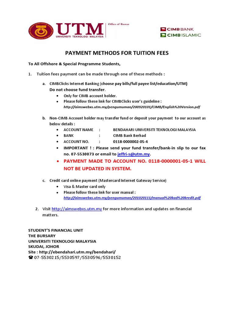 Payment Method 2 Utm Registration Pdf