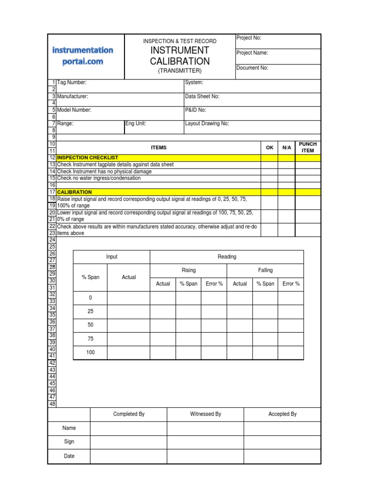 Ip Transmitter Calibration Form PDF