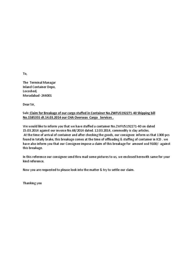 Claim for Container Damage | PDF