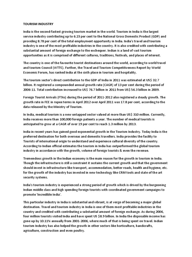 Tourism Industry Pdf Tourism Economy Of India