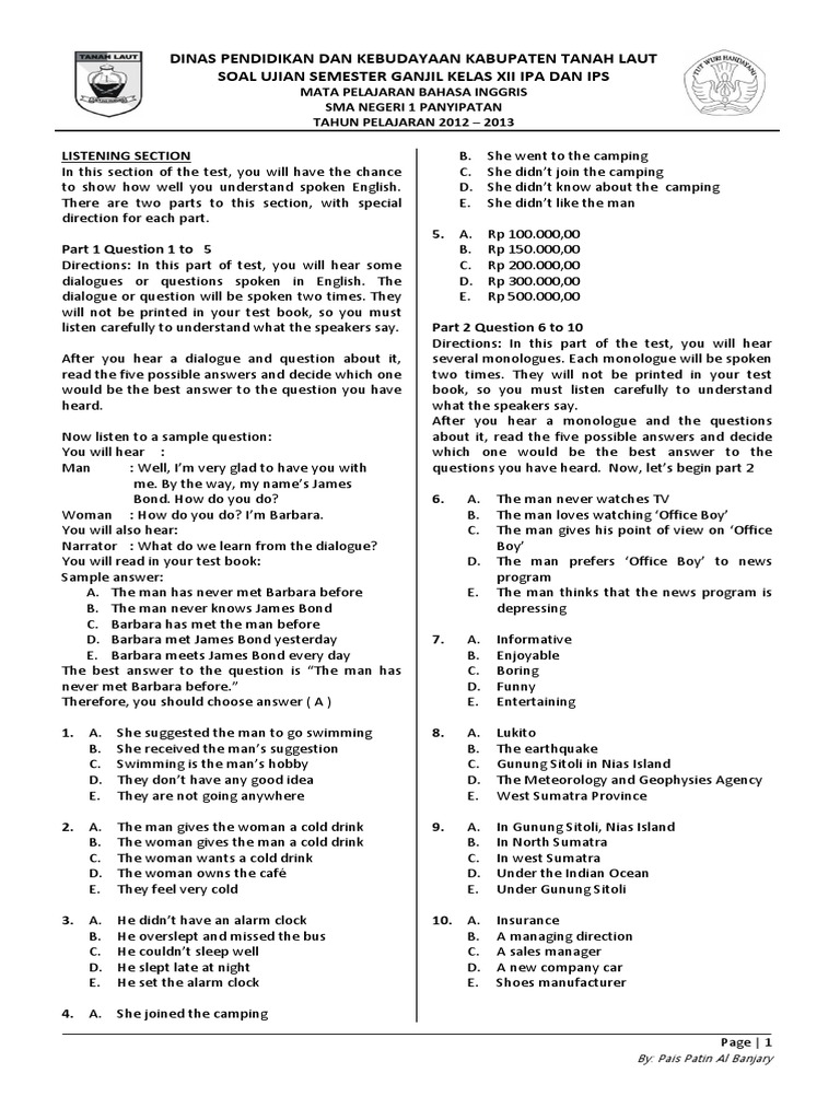 Soal Bahasa Inggris SMA Kelas XII Semester I Greenhouse Effect