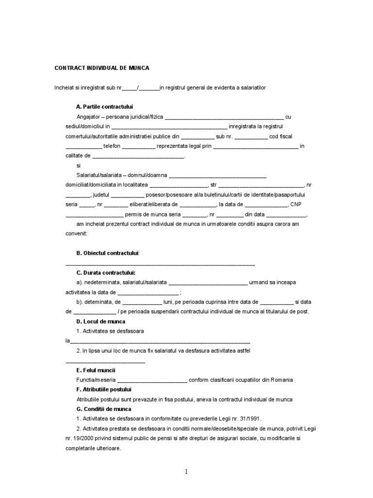 Model Contract Individual de Munca PDF