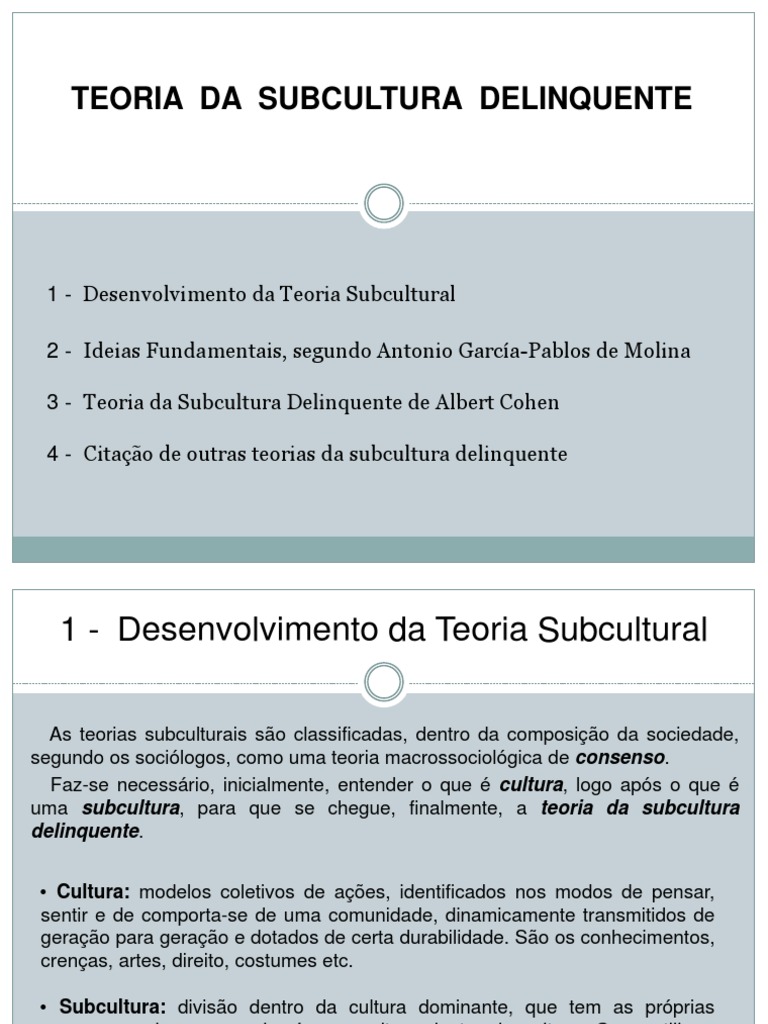 Teoria da Subcultura Delinquente de Cohen | PDF | Sociologia | Estado
