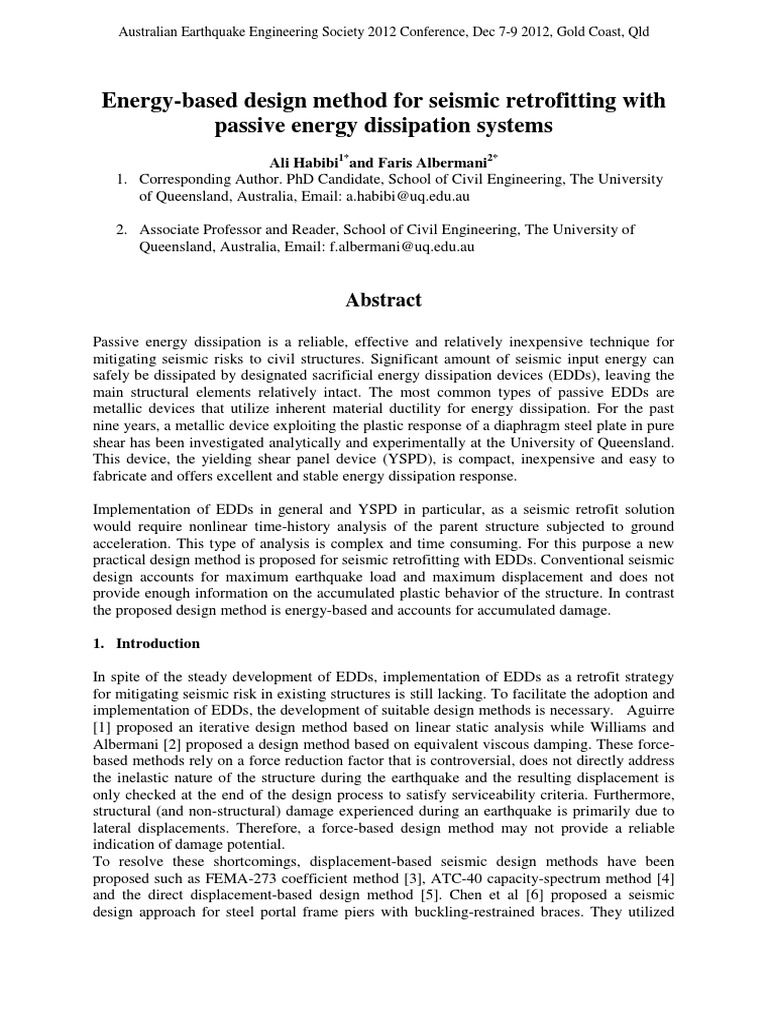 Energy-Based Design Method For Seismic Retrofitting With Passive Energy ...