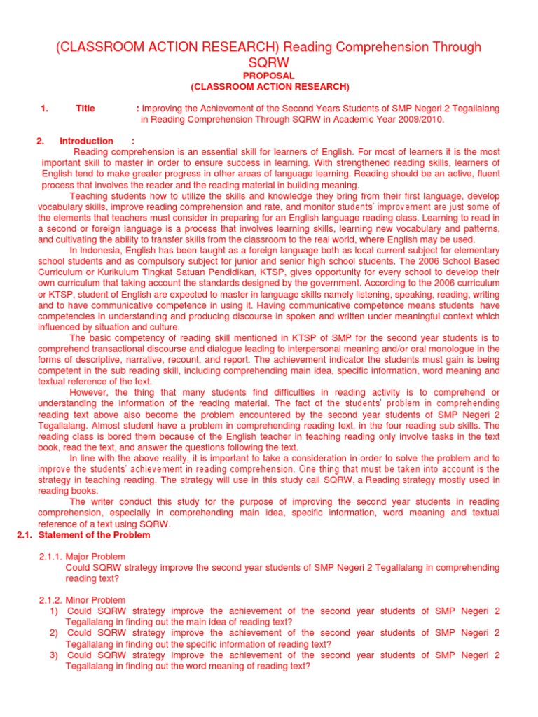 Classroom Action Research | PDF | Reading Comprehension | Reading (Process)