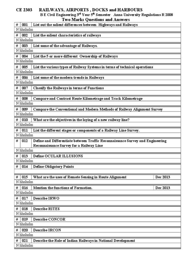 Railway Engineering Q&A Guide | PDF | Rail Transport | Sustainable ...