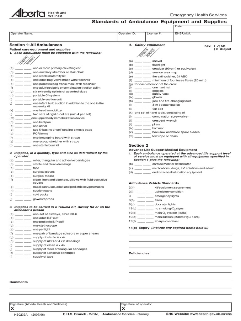 Ambulance Equipment PDF Ambulance Medical Specialties