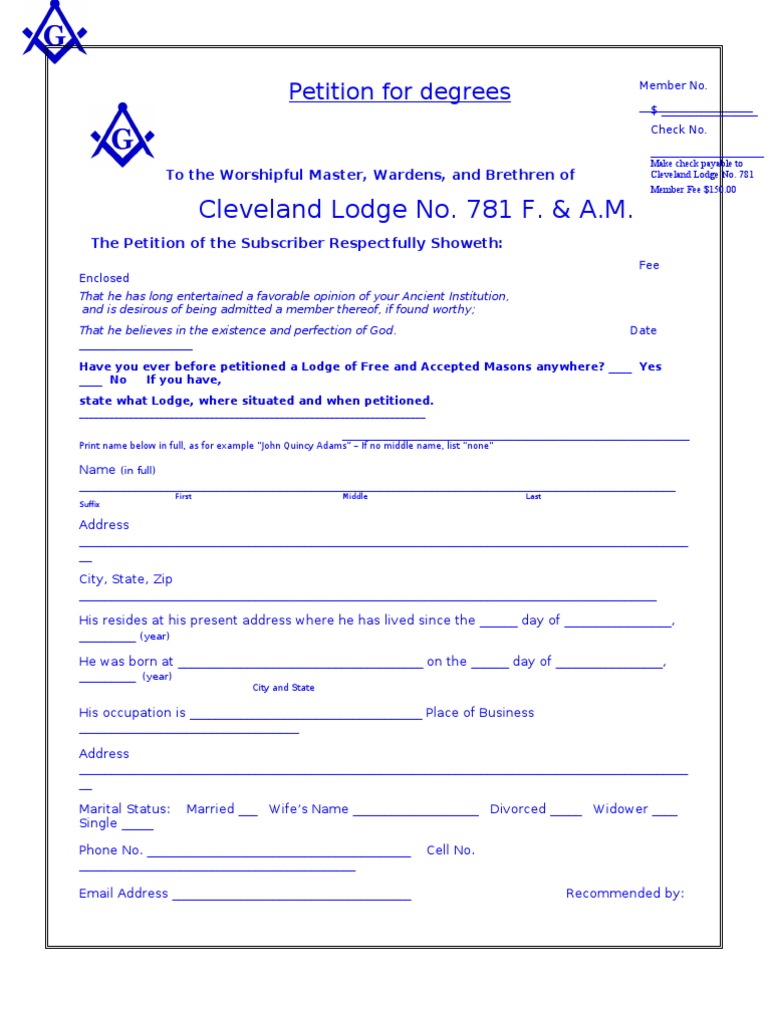 Masonic Membership Petition Form | PDF | Freemasonry