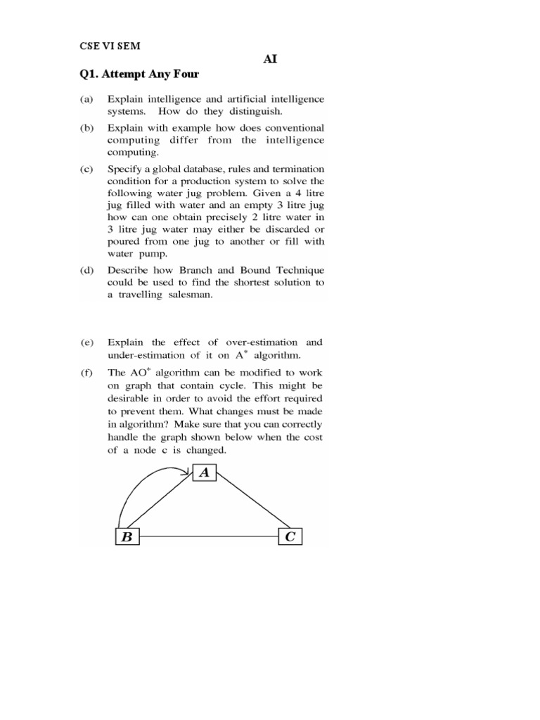 AI Exam Questions for CSE VI Sem | PDF | Artificial Intelligence ...
