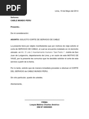 Solicitud de cancelación de servicio de cable