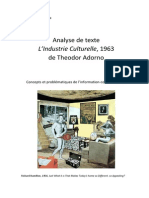 Analyse de Texte L'Industrie Culturelle, 1963 de Theodor Adorno