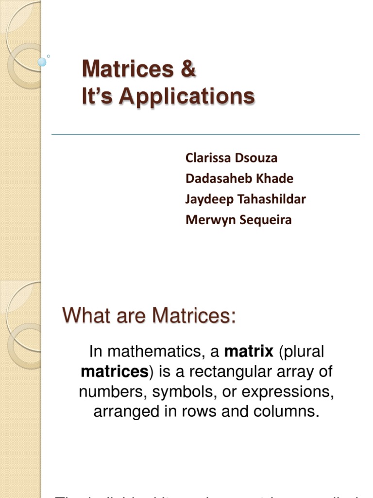 Final PPT-Matrices & Its Applications - Presentation | PDF | Matrix ...
