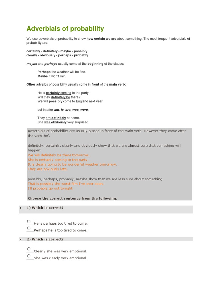 Adverbs of possibility exercises pdf ppt