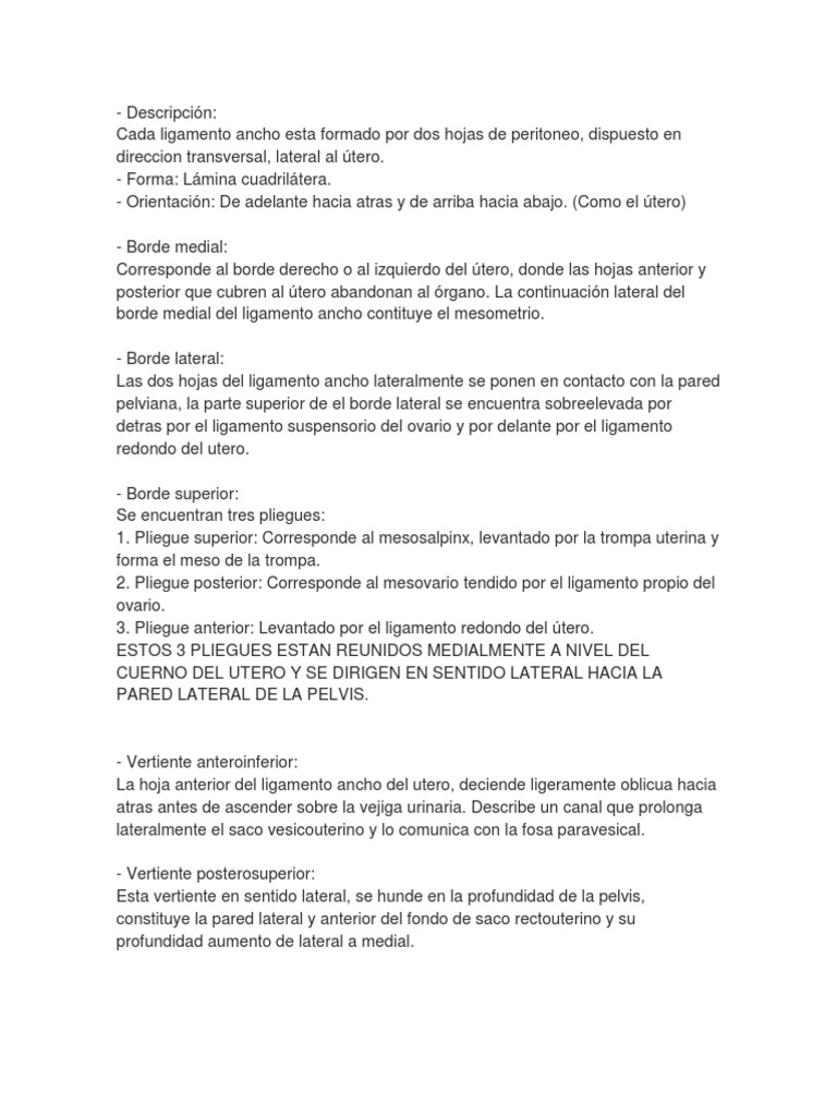 Ligamento Ancho Del Utero PDF Útero Pelvis