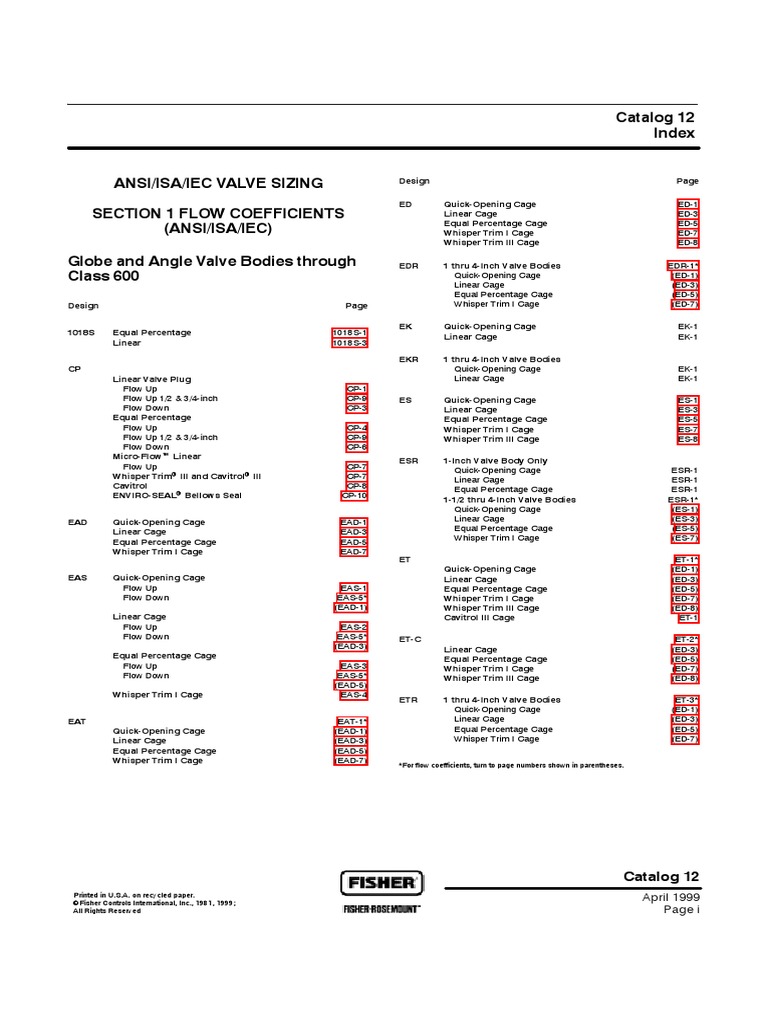 Fisher CV Values Valve Liquids