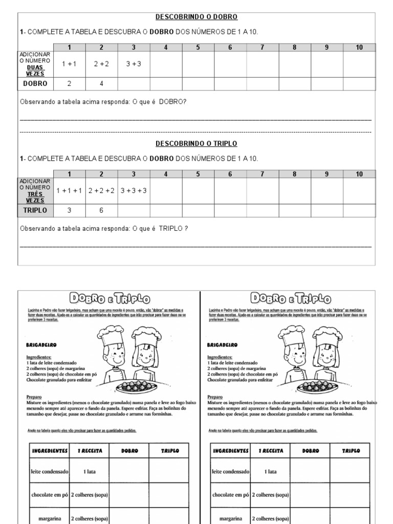 Como calcular o dobro e o triplo de números usando tabelas | PDF