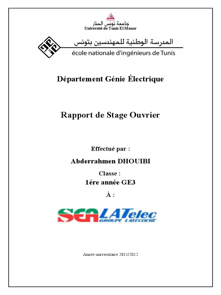 Rapport De Stage Ouvrier Département Génie Électrique Science