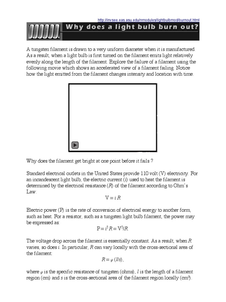 Why Does a Light Bulb Burn Out Tungsten Incandescent Light Bulb