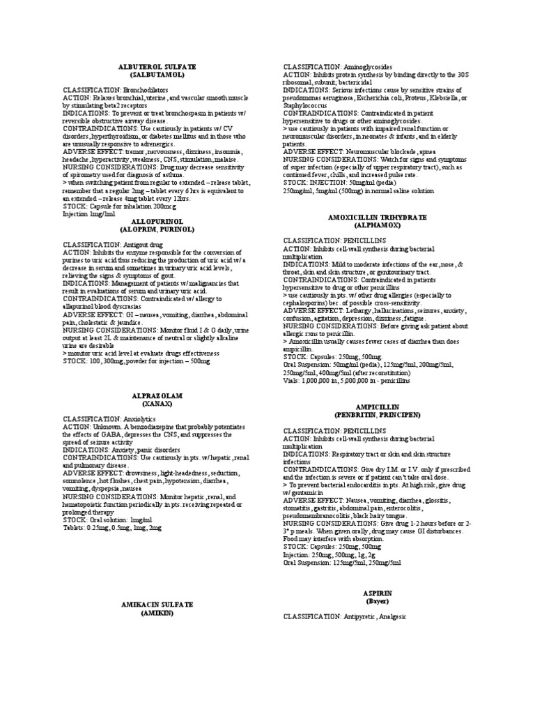 Albuterol Sulfate (Salbutamol) Classification Bronchodilators Action