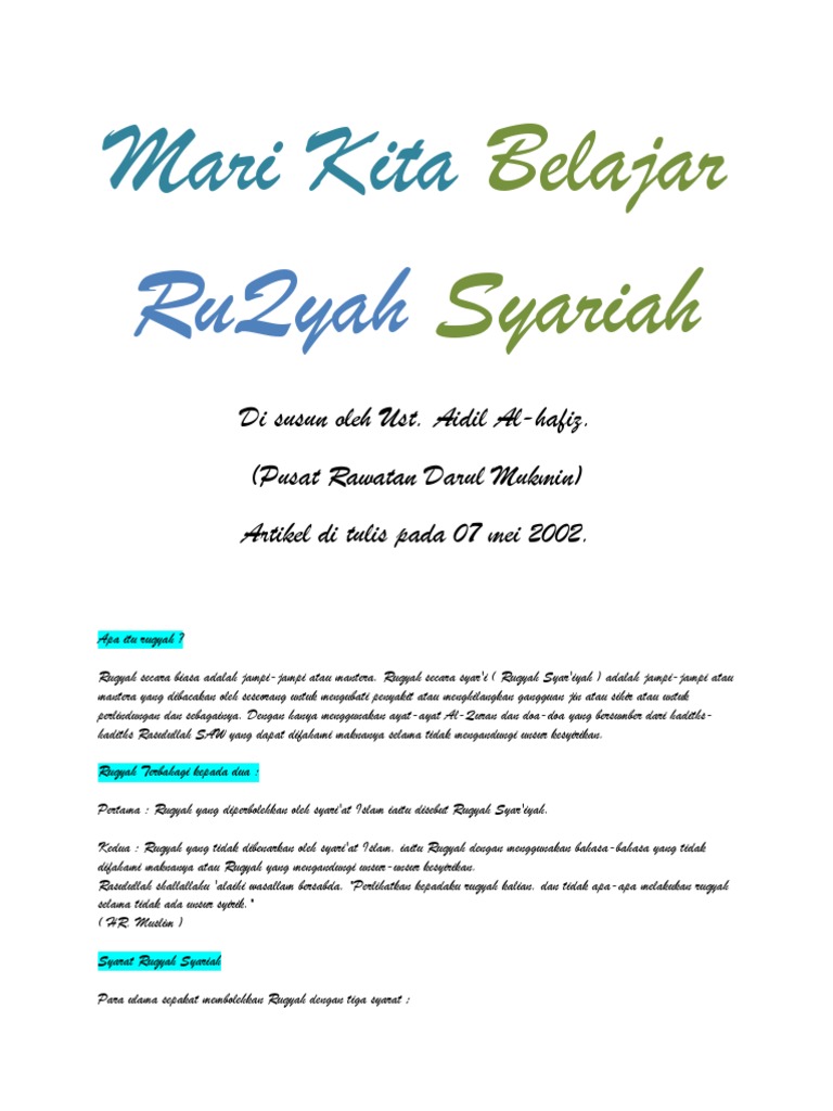 Mari Kita Belajar Ruqyah Syariah Pdf