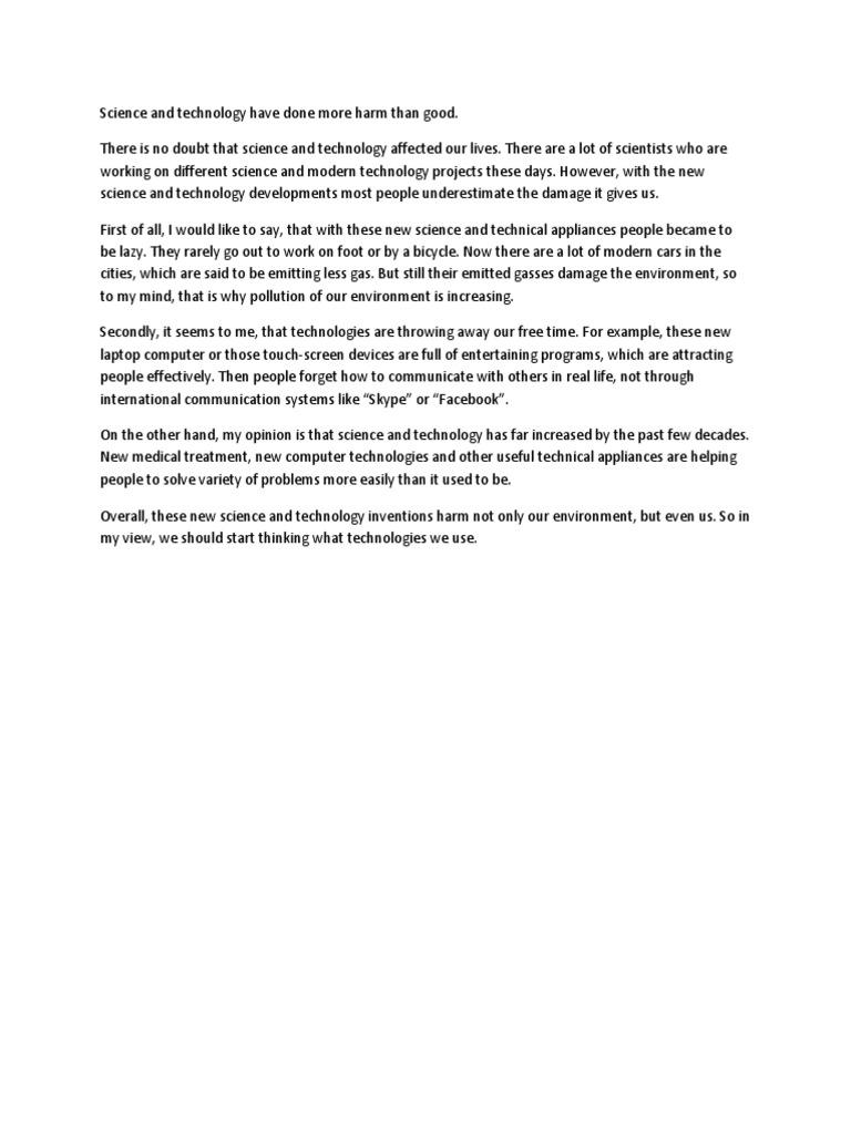 Science and Technology: Harm vs. Good | PDF | Science | Science And ...