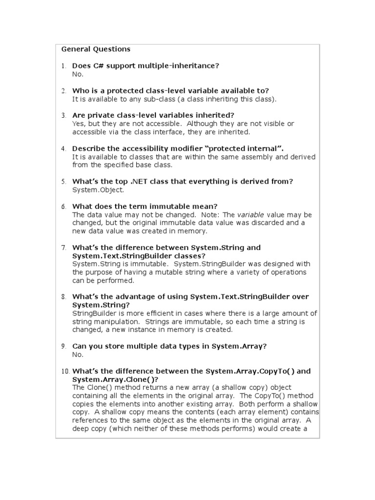 C Shap Interview Questions | PDF | Teaching Methods & Materials | Computers