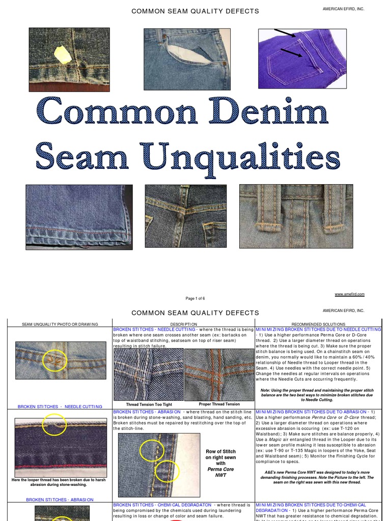 Common Seam Quality Defects Seam (Sewing) Sewing