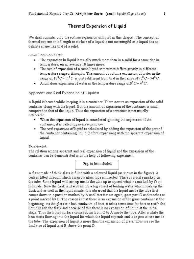 Expansion of Liquid Thermal Expansion Density
