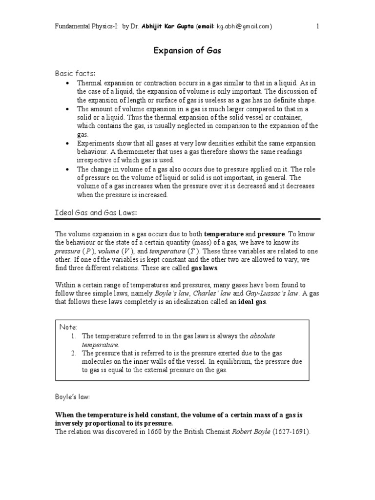 Expansion of Gas Thermal Expansion Gases