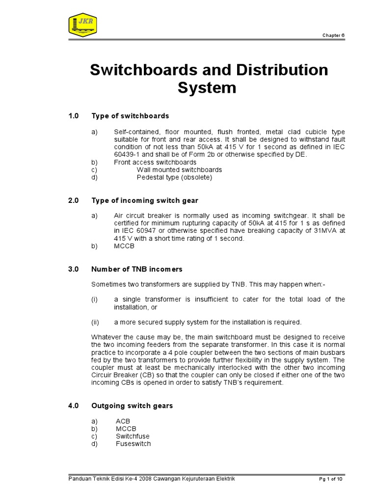 Main Switchboard Design Guidelines | PDF | Electrical Components ...