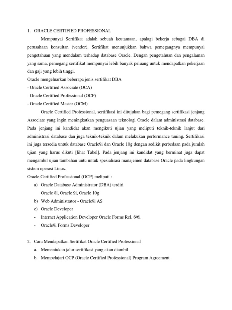 Sertifikasi Oracle Certified Professional | PDF